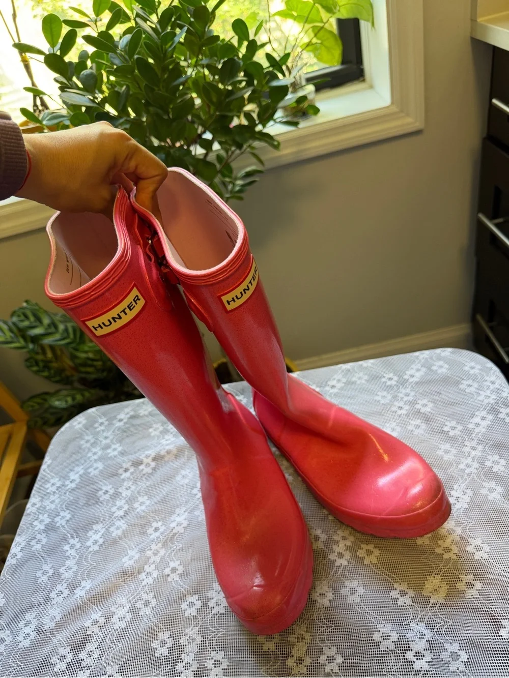Hunter Glossy Pink Knee-High Rain Boots